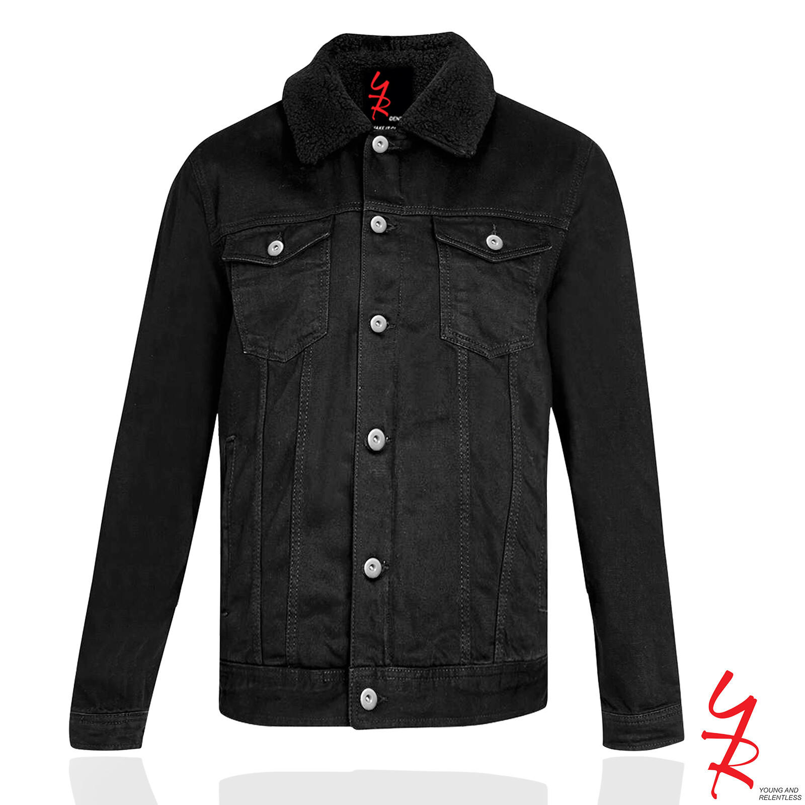 Mens Denim Jacket 100% Cotton Button Up 