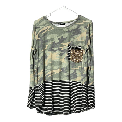 Hemish U.S.A Womens long sleeve camp blouse w/striped pattern,    Size Large (L)