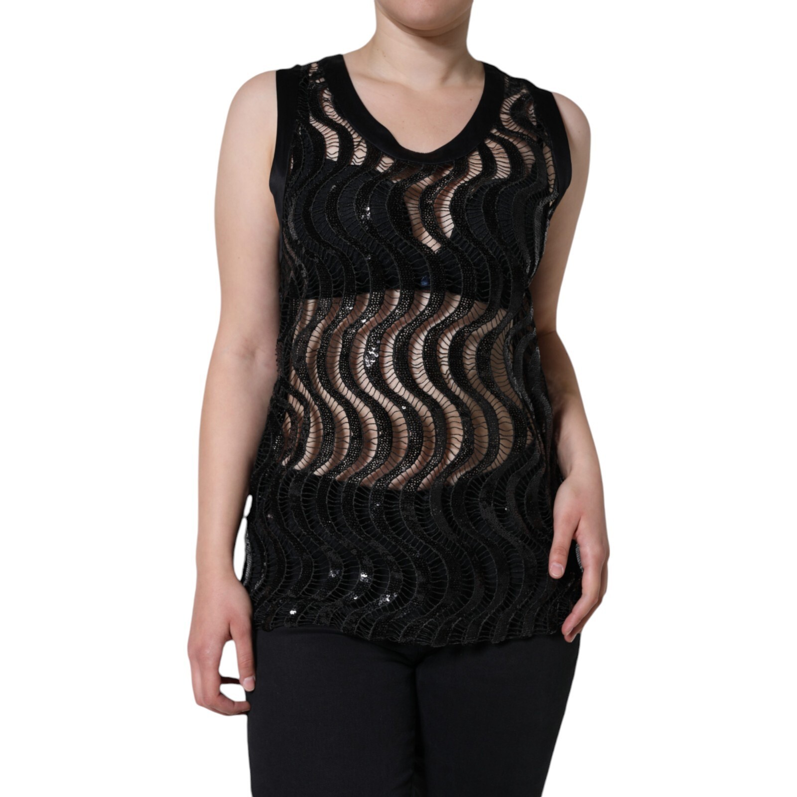 DOLCE & GABBANA Top Black Sequin Sleeveless Tank Blouse IT42
