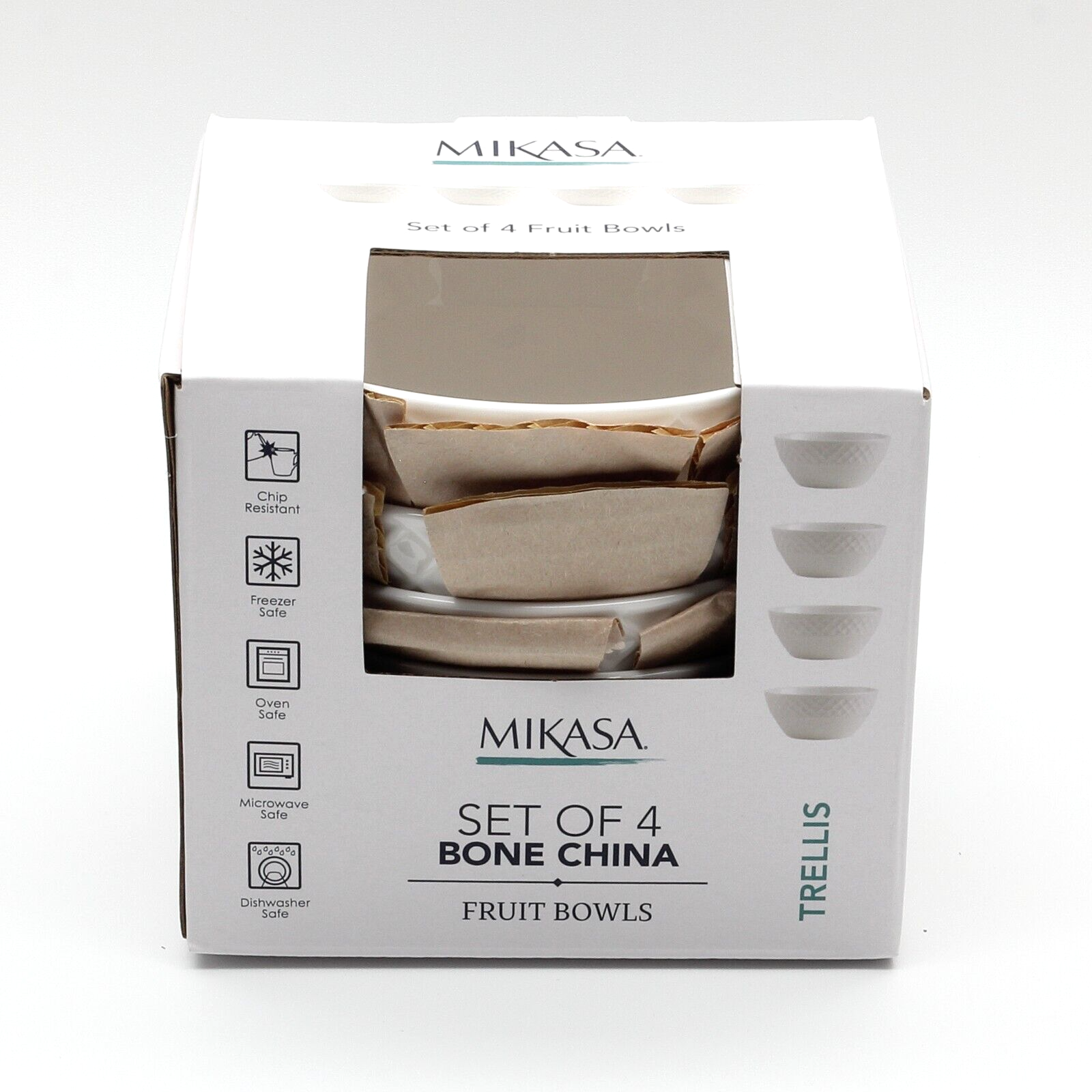 Mikasa Trellis Bone China Small White Fruit Bowls, Set of 4