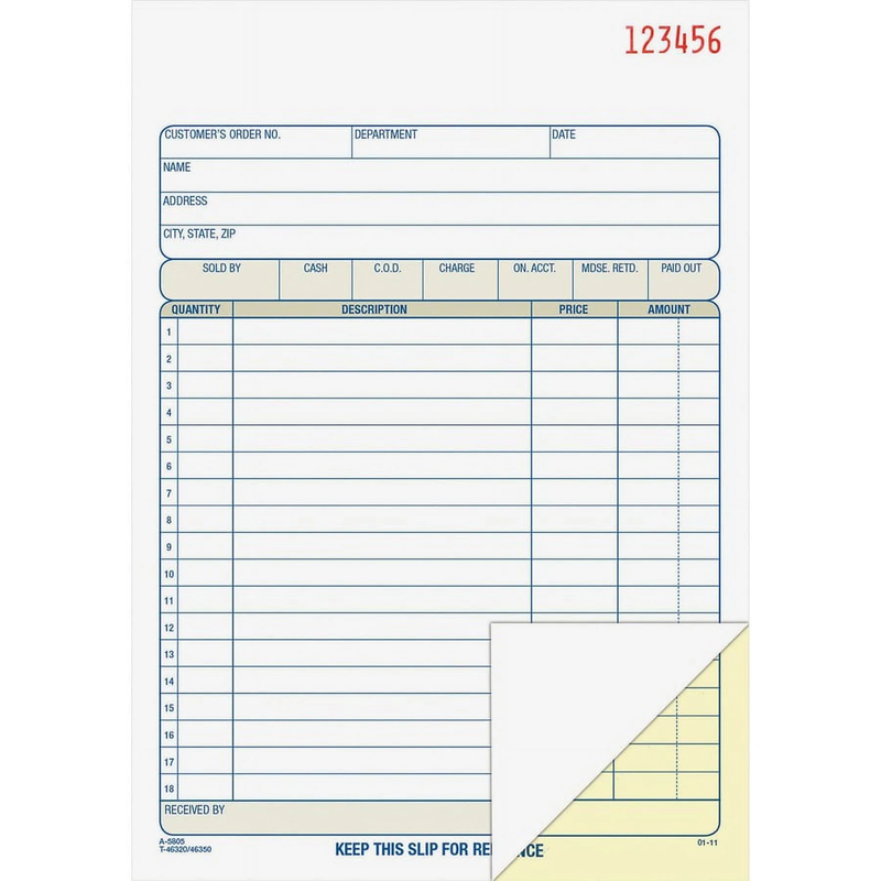 Bound Sales Order Book, 2-Part, Carbonless, 5-9/16 In. X 8-7/16 In., 4/Pg