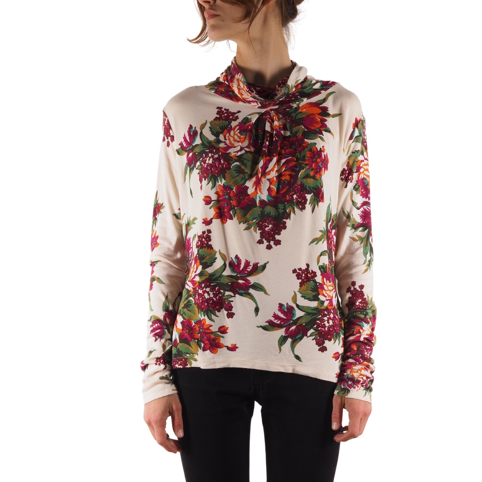 KENZO Vintage Women's Floral Viscose Turtleneck Pullover Top