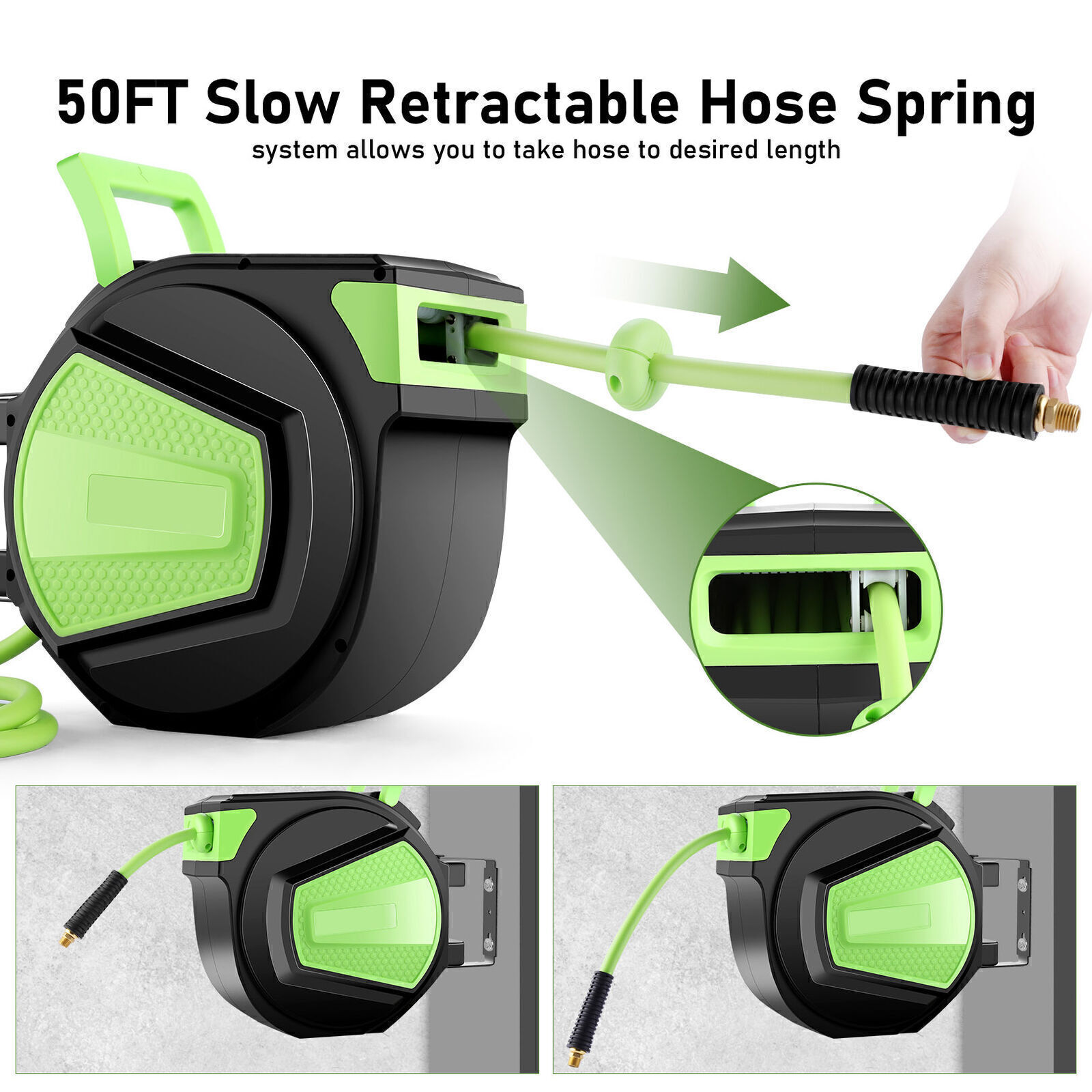 3/8" x 50' Retractable Enclosed Plastic Retractable Air Hose