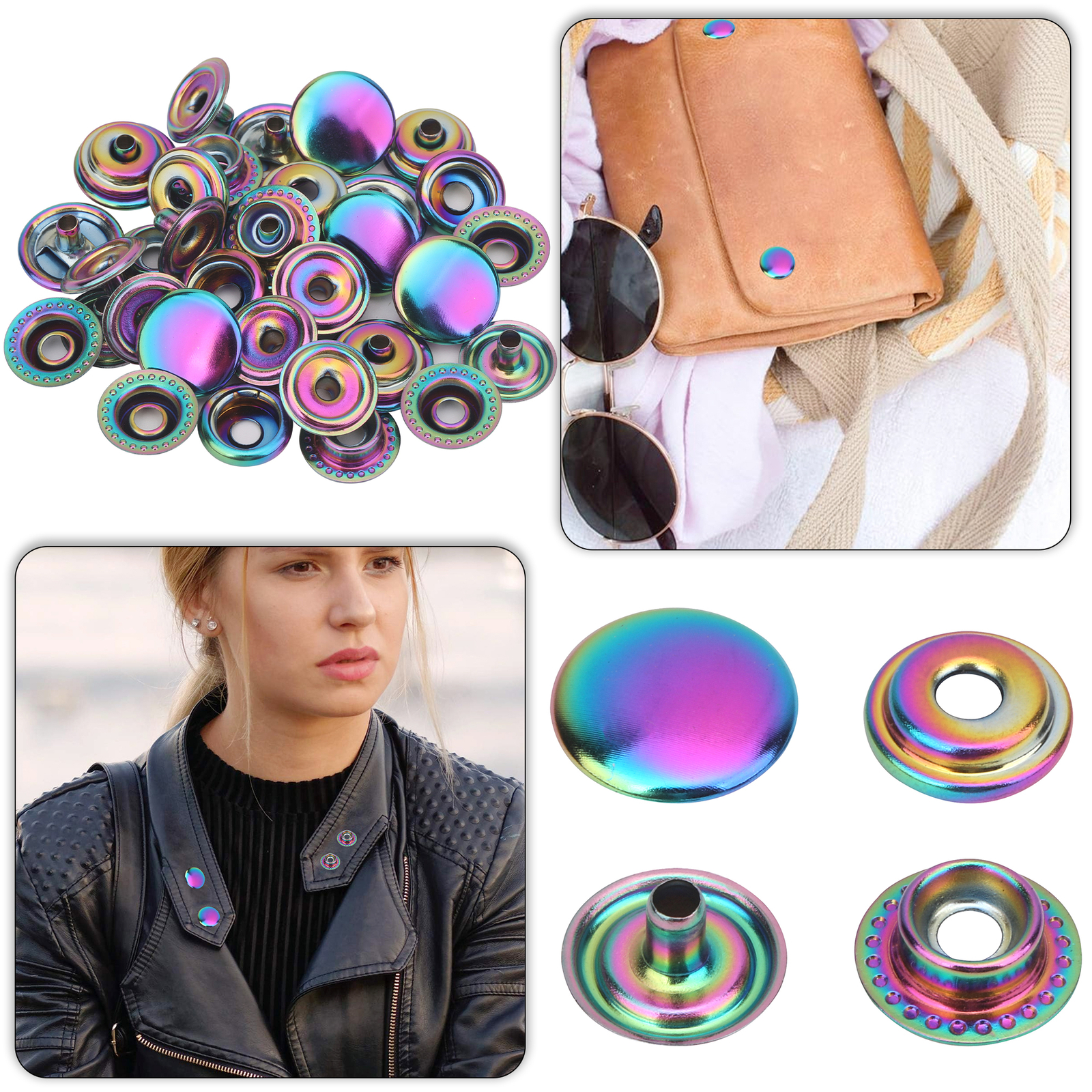 Press Studs 4 Parts Snap Fasteners Coats Clothing Leather Jackets Purses 12/15mm
