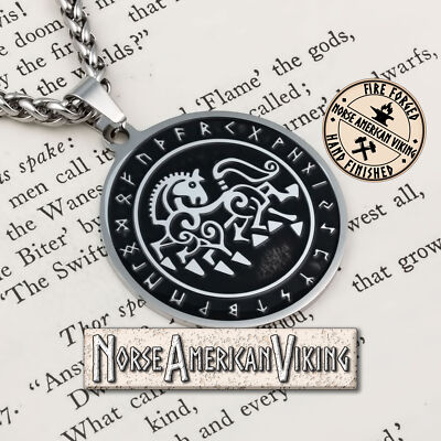 Viking Sleipnir Rune Stainless Steel Pendant Necklace