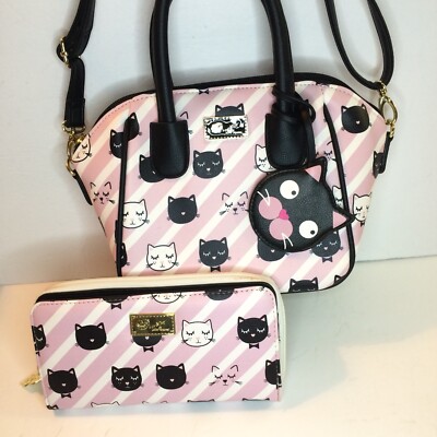 Luv Betsey Johnson Kitty Face Dome Satchel / Crossbody & Phone Wallet