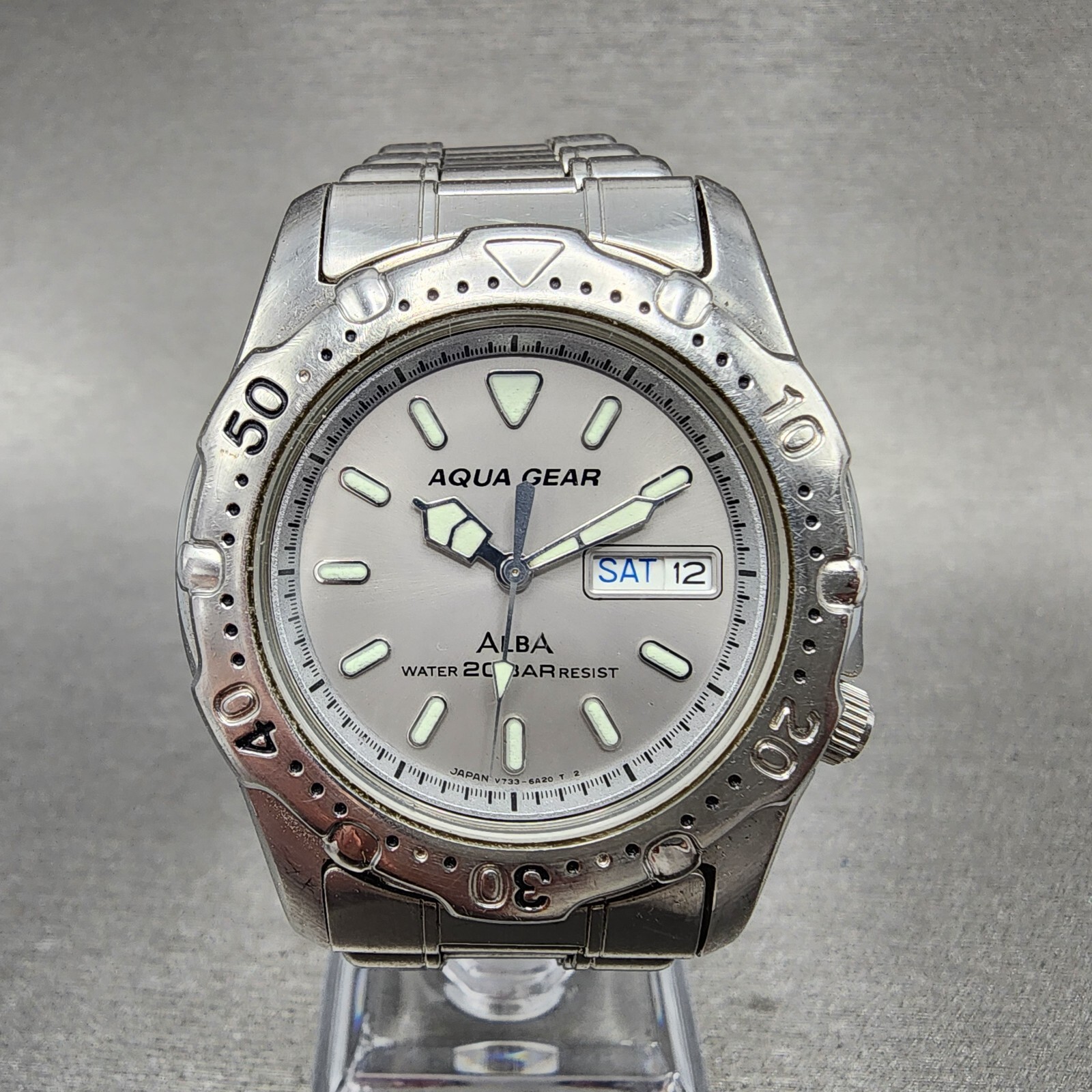 Seiko Alba Aqua Gear Dive Watch Men 37mm Silver Dial Steel