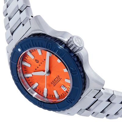 Pre-owned Nautis Cortez Automatic Bracelet Watch W/date - Orange/navy