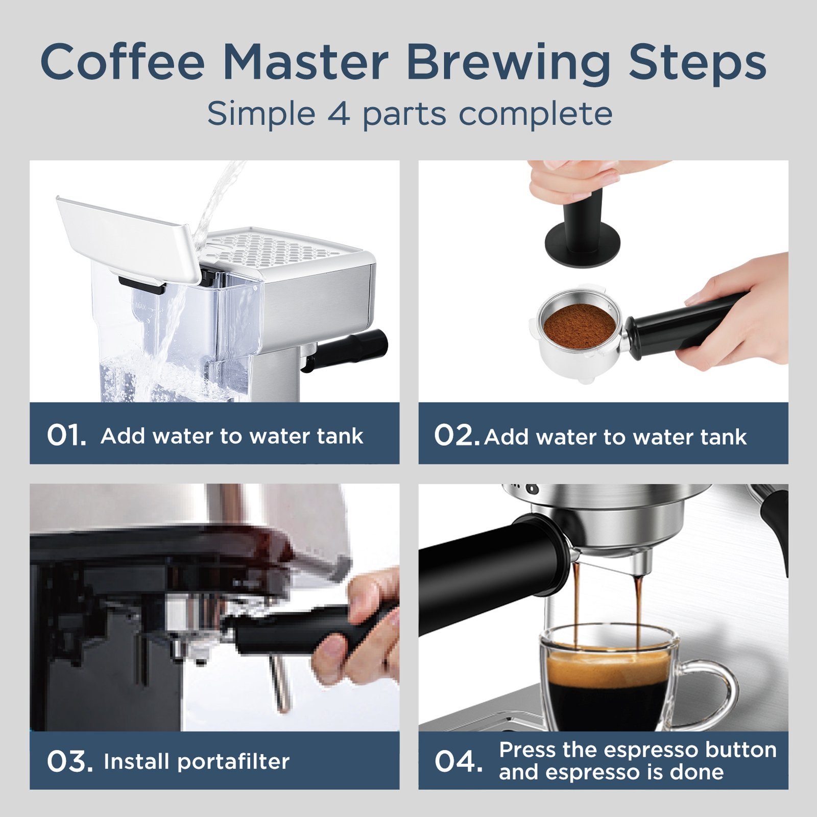 Espresso Machine Coffee Maker with Milk Frother Wand 20 Bar Pump Pressure 1.8L