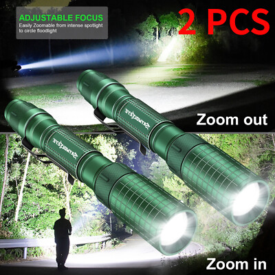 2 Pack 990000LM Super Bright LED Flashlight Zoomable Working Flashlights 5 Modes