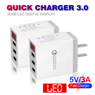 2 Pack 3-Ports Fast Wall Charger Block Phone USB Cube For iPhone iPad Samsung US