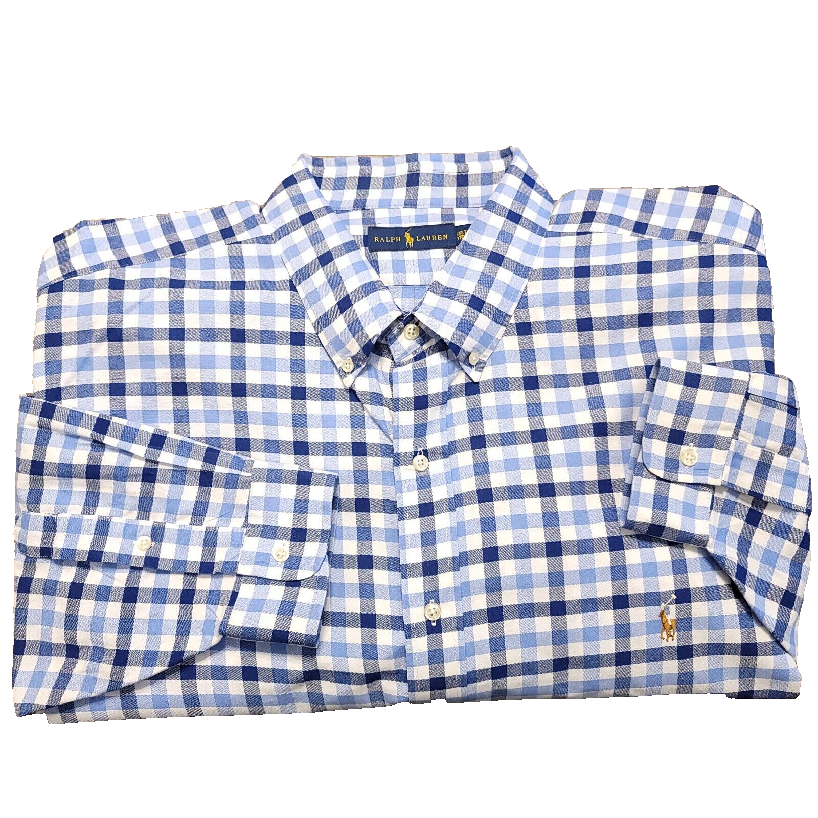 Ralph Lauren Shirt Blue & White Check Plaid Oxford L/S Button Mens