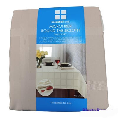 Essential Home Taupe Fabric Tablecloth-70 in Round