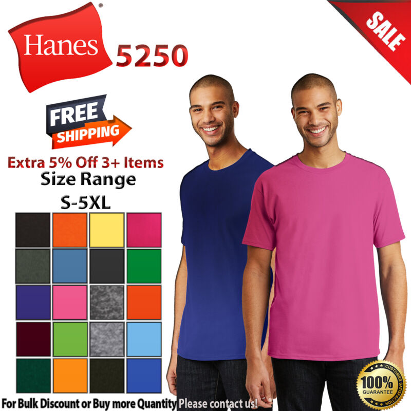 Hanes 5250 Mens Short Sleeve Authentic 100% Cotton Crew Neck Stylish T-shirt