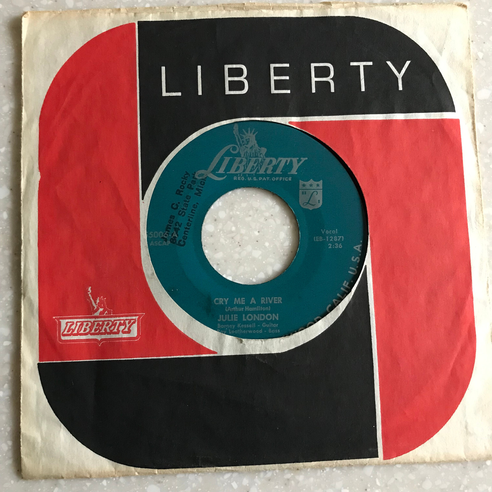 JULIE LONDON 1955 Cry Me A River S'Wonderful 7” 45 Vinyl