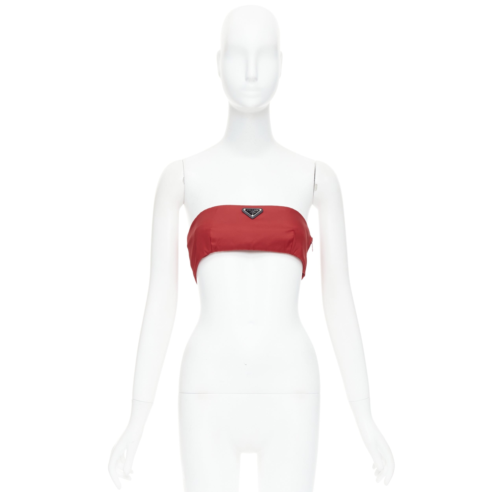 PRADA Re-Nylon red triangle logo plate strapless bustier