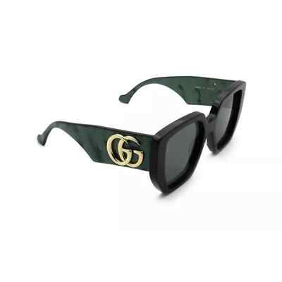 Pre-owned Gucci Sunglasses Gg0956s 001 Black Gold Green Lens Square Woman Large