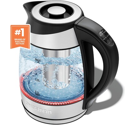 Chefman 1.8L Electric Glass Kettle w/ Temperature Control, Removable Tea Infuser