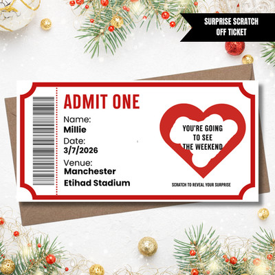 Personalised Scratch Off Ticket for Concert Theatre Surprise Christmas Reveal