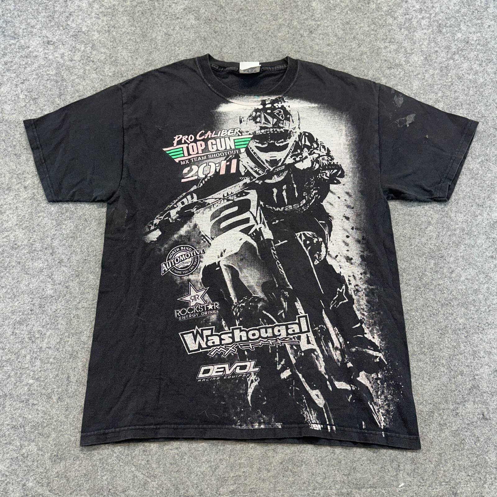 VINTAGE Motocross Shirt Mens Large Black AOP Washougal
