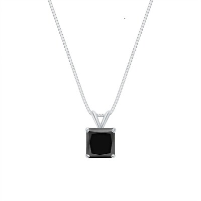 Pre-owned Shine Brite With A Diamond 2.50 Ct Princess Cut Black Solid 18k White Gold Solitaire Pendant 18" Necklace