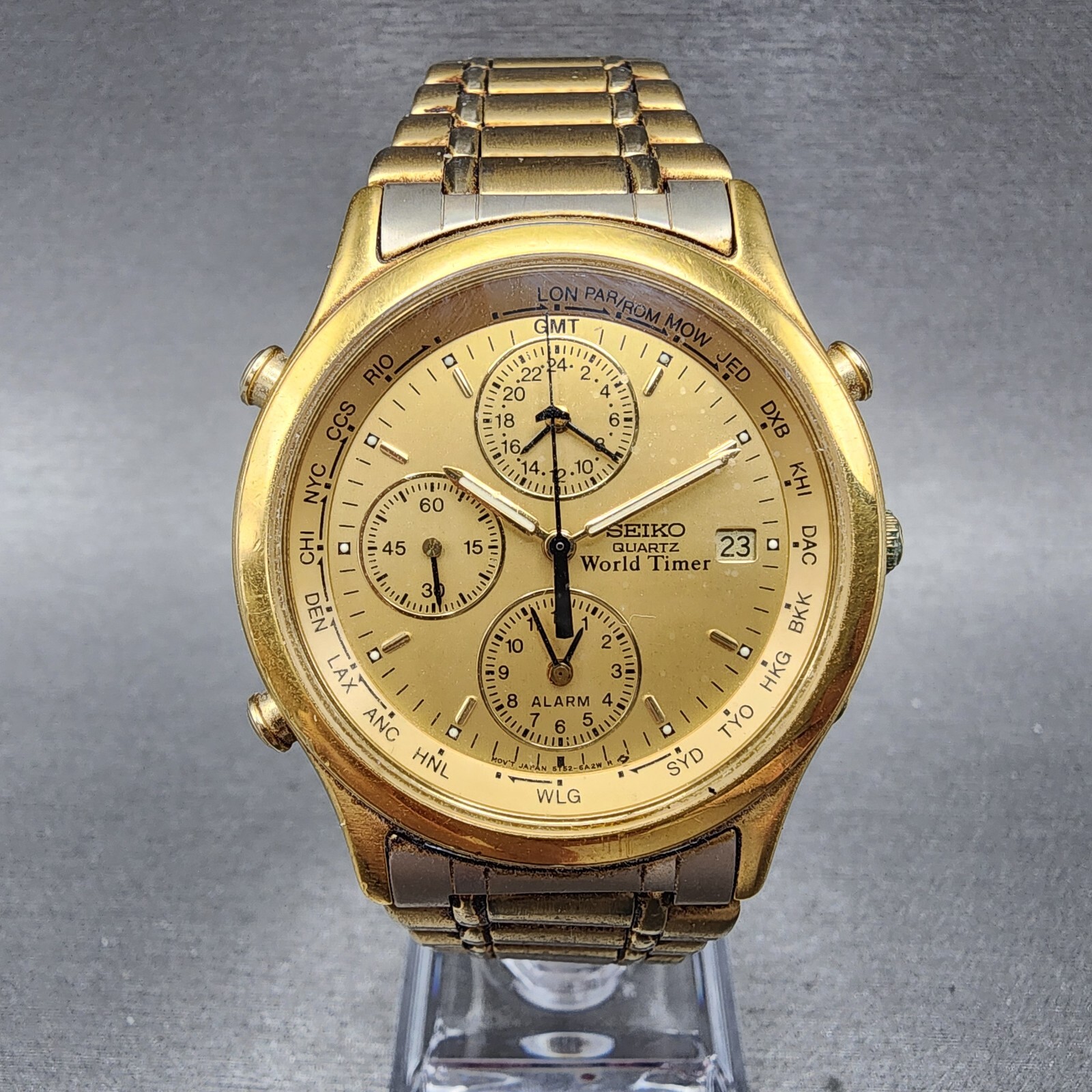 SEIKO ワールドタイム シルバー/ゴールド　5T52-7A00　電池交換済み Yahoo!オークション -「5t52-7a00」の落札相場・落札価格