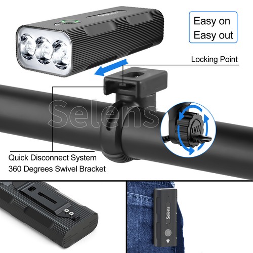 10000mAh LED Bicycle Bike Lights Rechargeable Cycling Front Rear Tail Lamp Set