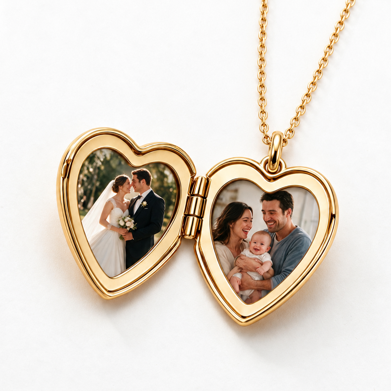Personalised Heart Photo Locket Necklace Custom Engraved Silver Gold Picture