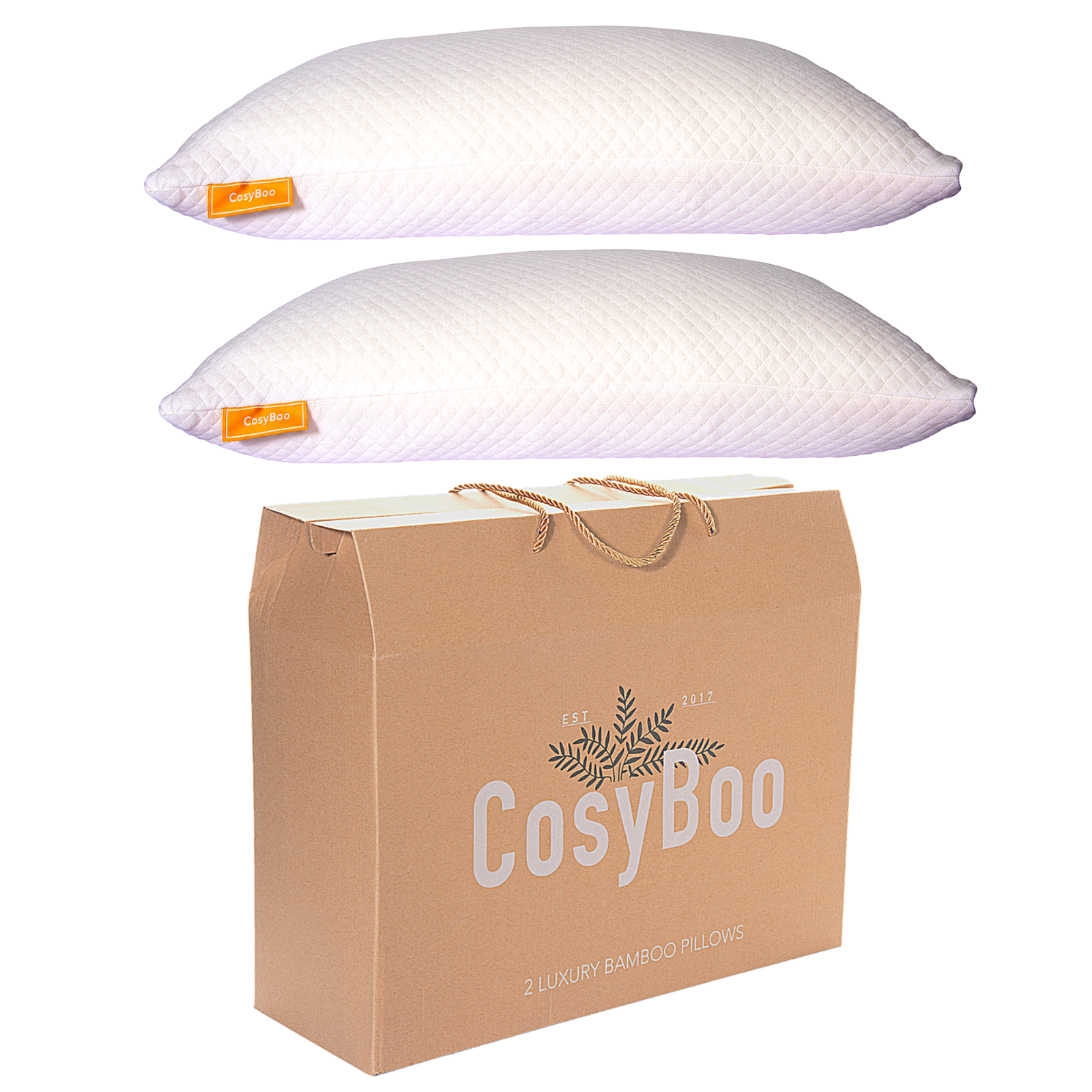 2 Pack Luxury Bamboo Memory Foam Pillows Queen Size