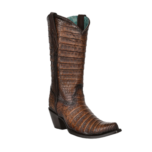 Pre-owned Corral Boots Corral Ladies Full Caiman Hand Painted Maple Snip Toe Boots C3997 In Brown