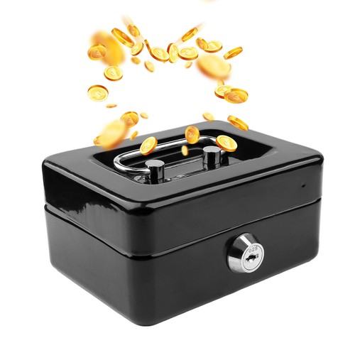 Metal Cash Box Security Safe With Money Tray Key Lock Small Gun Jewelry Storage