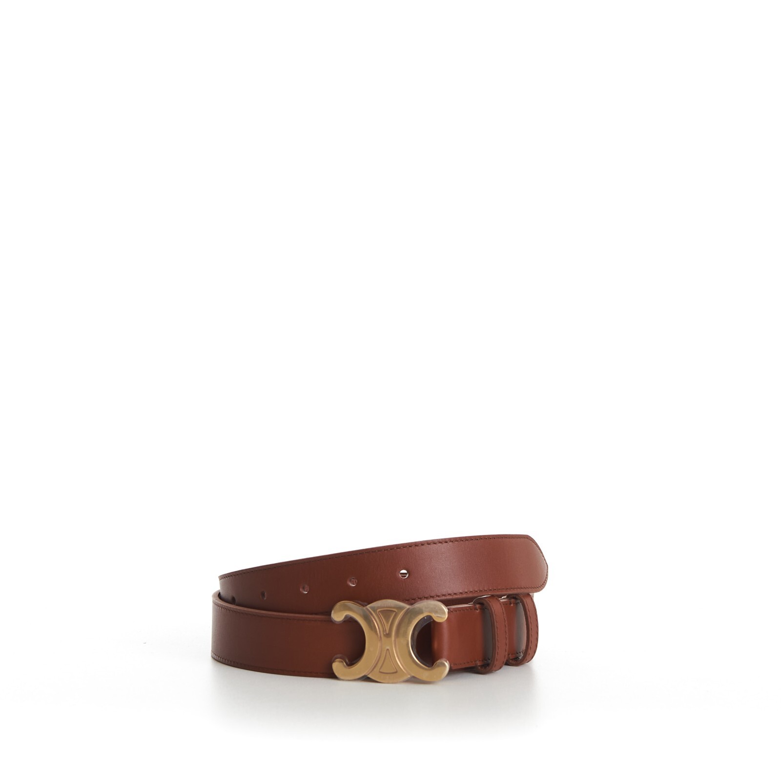 Pre-owned Celine 760$ Men's Large Triomphe Buckle Belt - Camel Brown Vintage Calfskin