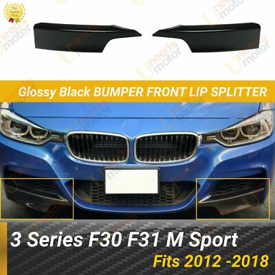 Fits BMW 12-18 3-Series F30 M-Sport Gloss Black Front Bumper Corner Splitter Lip