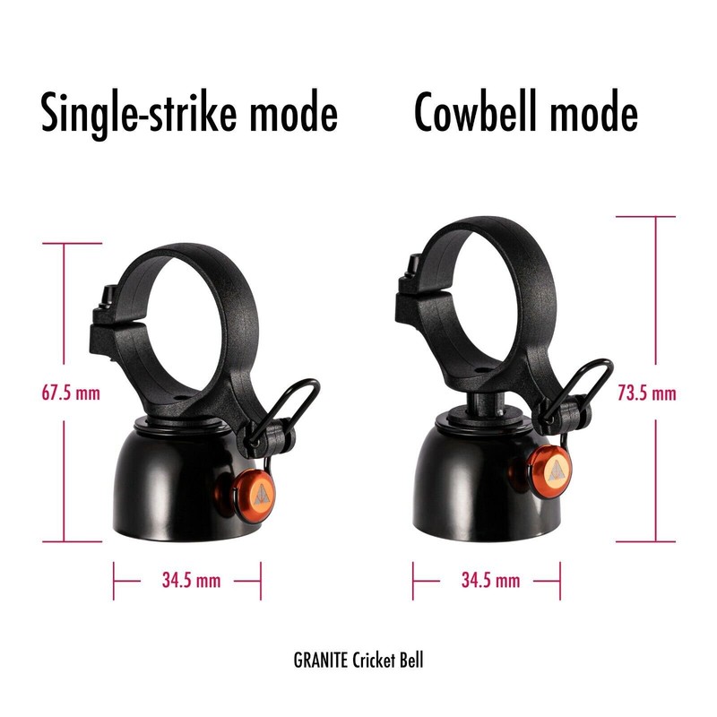 Granite Cricket Bike Bell with Single-Strike Mode and Cowbell Mode