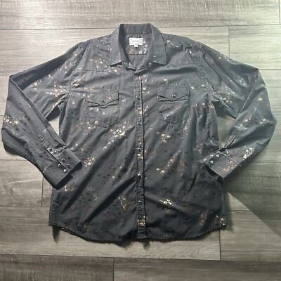 Ace of Diamond Shirt Mens 3XL Western Pearl Snap Button Western Black W/ Design