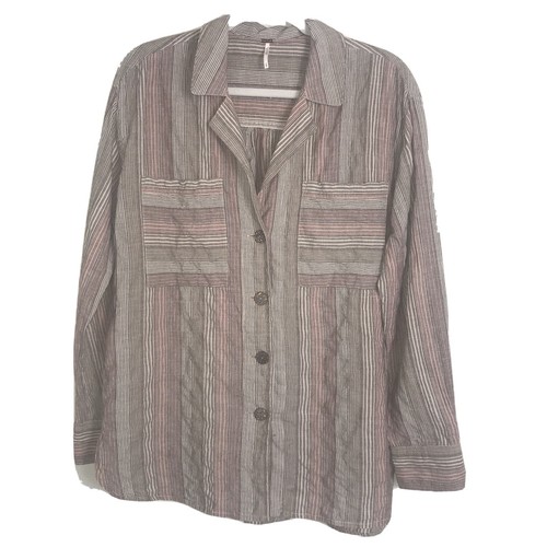 Free People Cotton Blend Button Front Shirt-Oversized-Earth