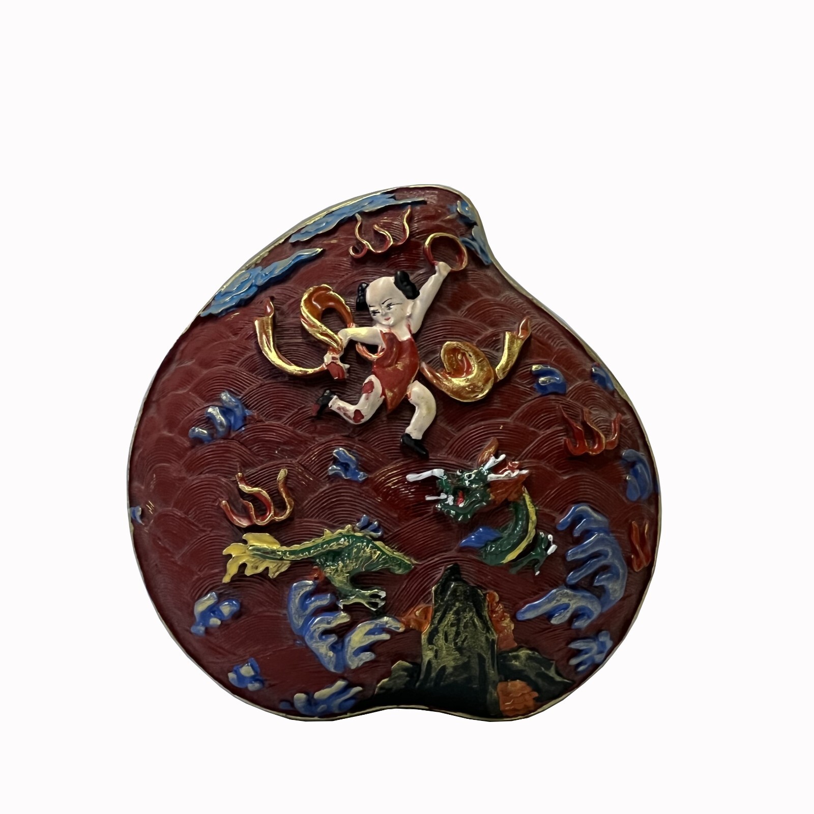 Chinese Mix Color Red Resin Lacquer Peach Shape Box Display Art ws2569S Chinese Mix Color Red Resin Lacquer Peach Shape Box Display Art ws2569S