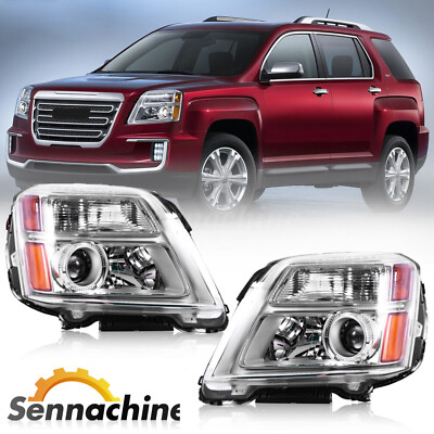 Fit 2010-2015 GMC Terrain SLE SLT Headlights Assembly Pair Chrome Headlamp LH+RH