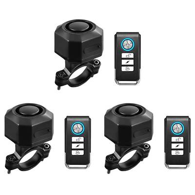 Wireless Bike Alarm Remote Rechargeable Anti-Theft Vibration IP54 Waterproof 3PK