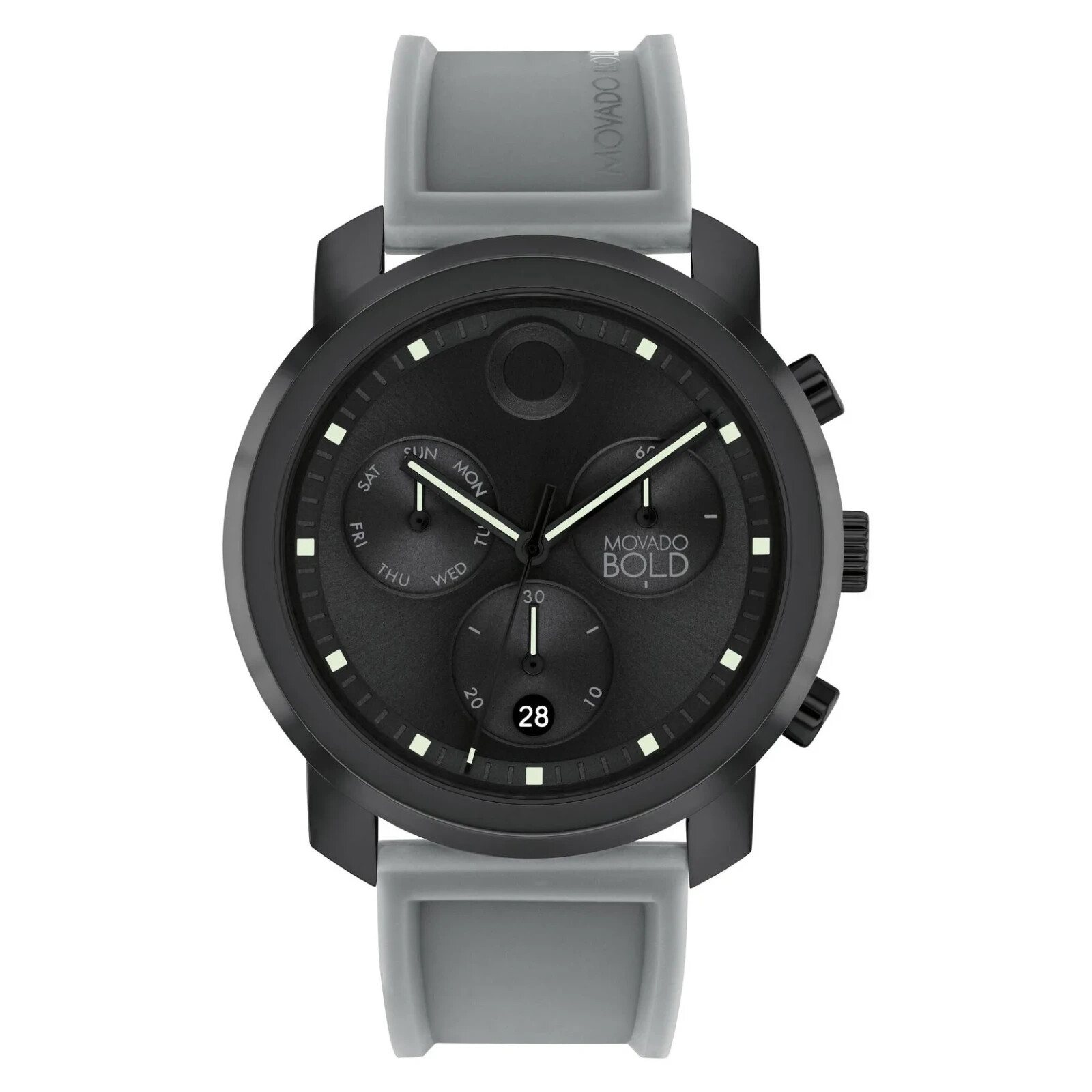 Pre-owned Movado Man's Black Chrono Dial Gray Rubber Strap 44mm Quartz Watch