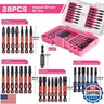 Geinxurn 28Pieces Impact Screwdriver Bits Set, Magnetic S2 Steel Phillips/Slotted/Square/Torx Insert Power Bits Tips, Impact Bit Holder with Pink Storage Box Case