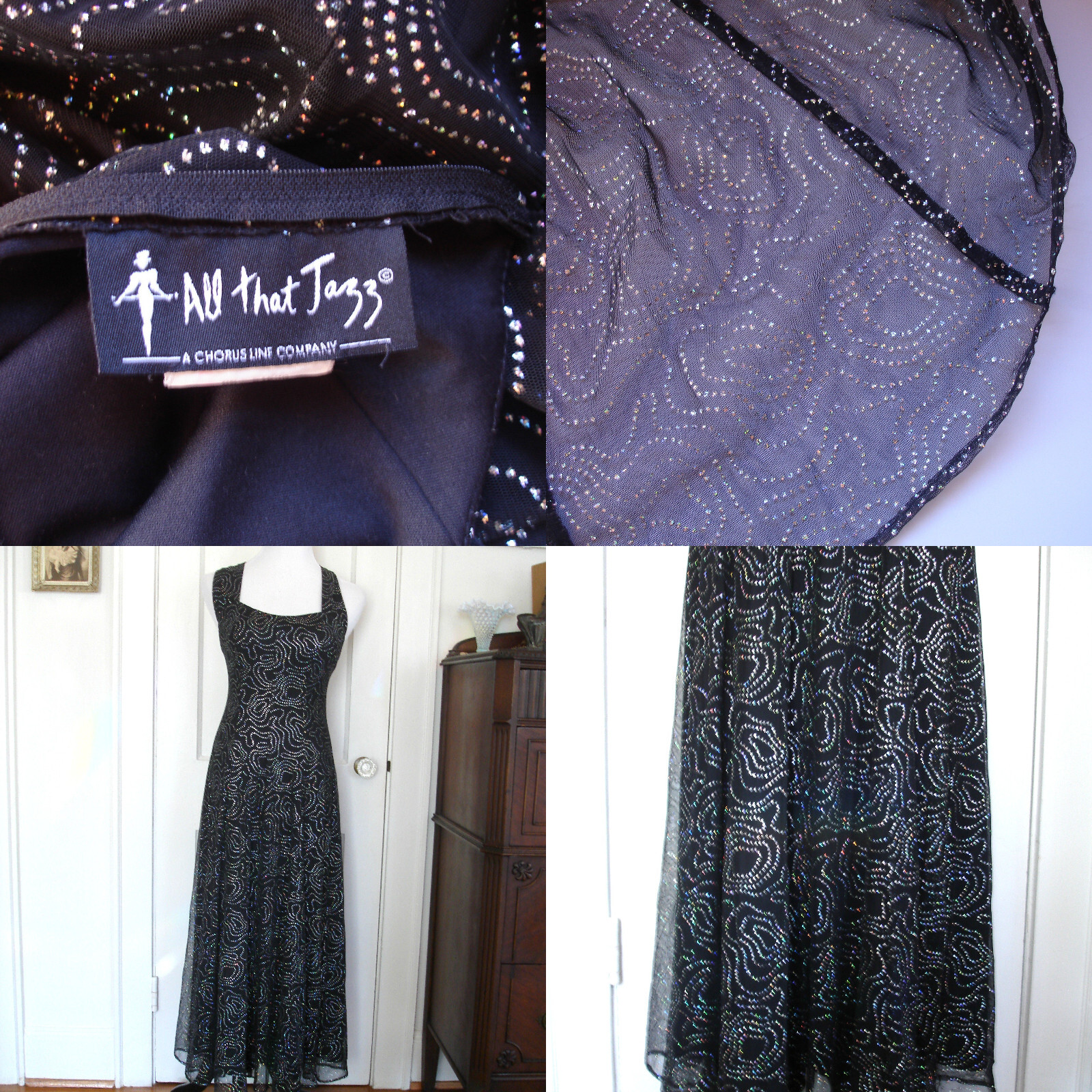 Vintage All That A Jazz Chorus Line Black Lace Net Overlay