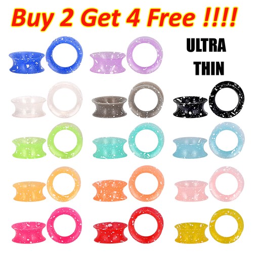 2pcs White Spots Ear Plugs Thin Silicone Ear Gauges Double Fared Flesh Tunnels