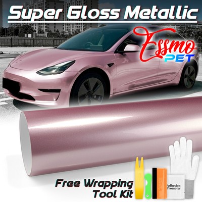 ESSMO PET Super Gloss Metallic Passion Pink Vehicle Vinyl Wrap Decal Like Paint