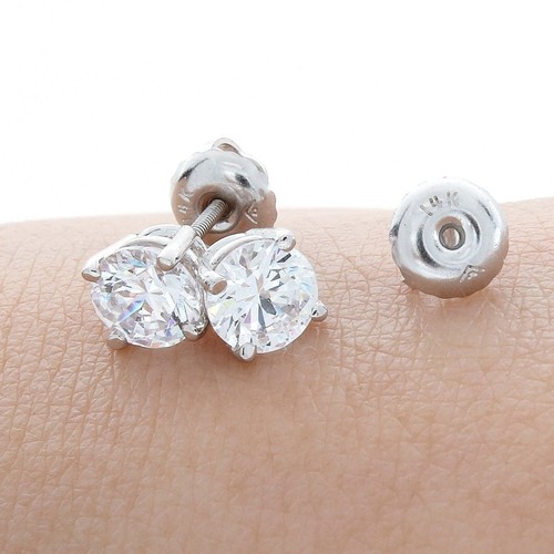 Pre-owned Fancy Special Occasions 2 Ctw Round Earrings Studs Solid 14k White Gold Brilliant Cut Basket Screw Back