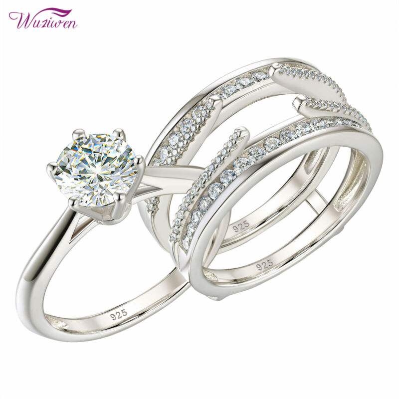 Wuziwen Wedding Engagement Ring Set Enhancer 2ct Round 5a Cz 925 Sterling Silver