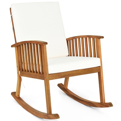 Topbuy Natural Acacia Wood Rocking Chair Outdoor Patio Rocker with Cushions