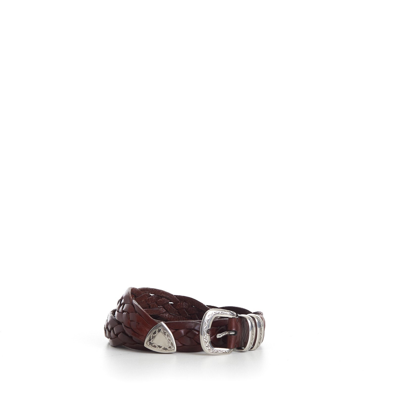 Pre-owned Brunello Cucinelli 1150$ Brown Braided Leather Dress Belt - Engraved Buckle Tip