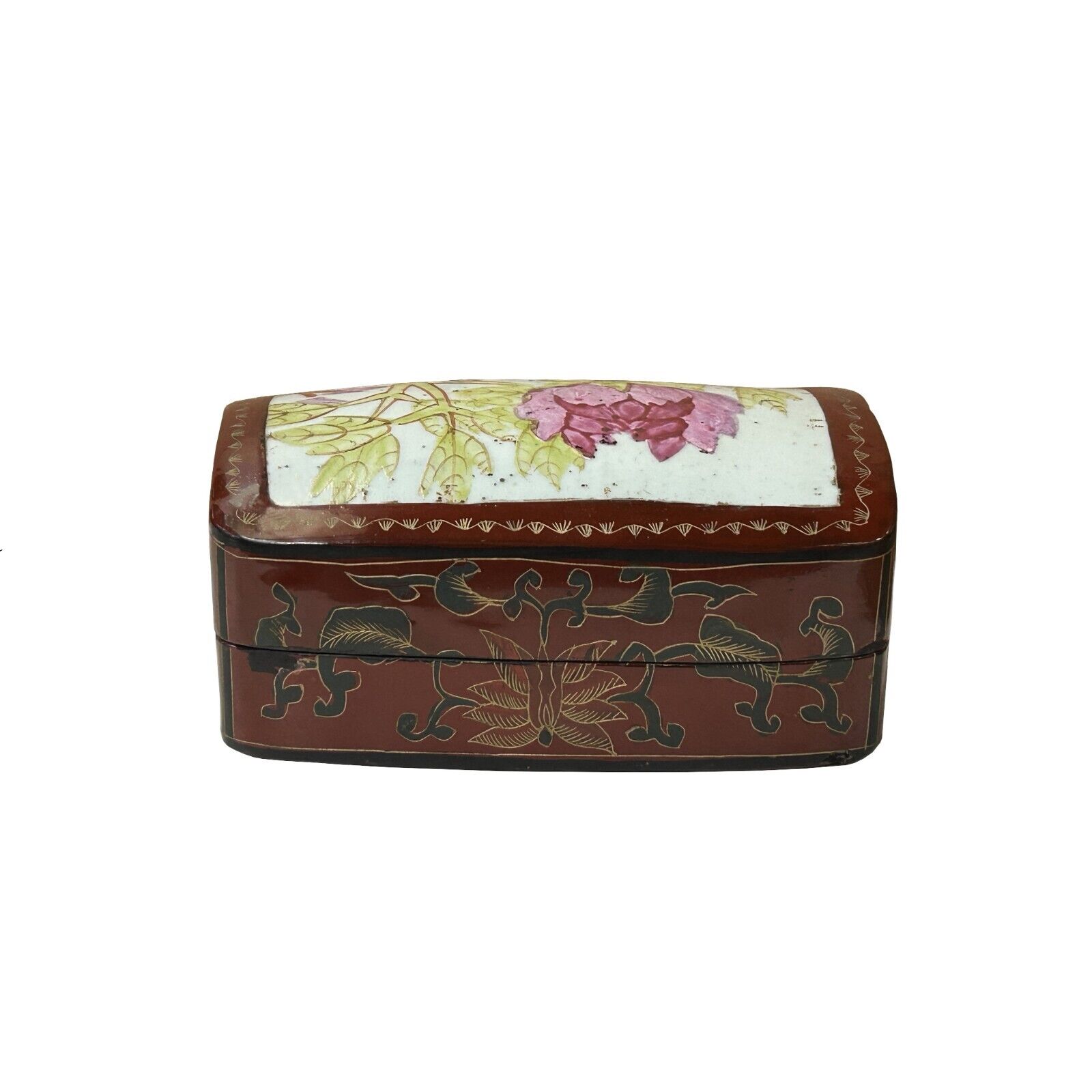 Chinese Old White Base Pink Flower Plant Porcelain Art Lacquer Box ws3855S Chinese Old White Base Pink Flower Plant Porcelain Art Lacquer Box ws3855S