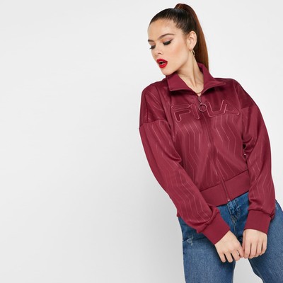 Fila Priya Embossed Jacket Womens Burgundy Casual Lifestyle Top Sweatshirt Top